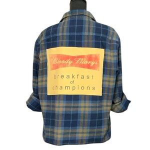 Bloody Mary Alcohol Theme T Shirt Flannel Upcycled Top Beach Party Festival